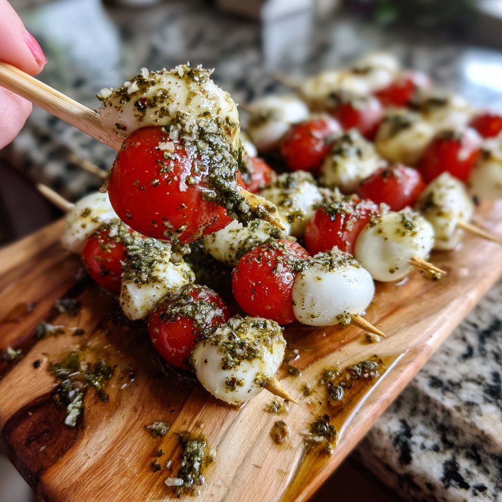 Mini Caprese Skewers with Pesto
